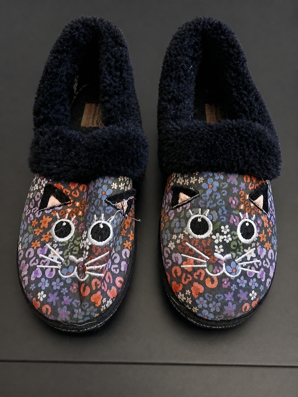 BOBS from Skechers Women's Black Multi Floral Cat Slip On Slippers